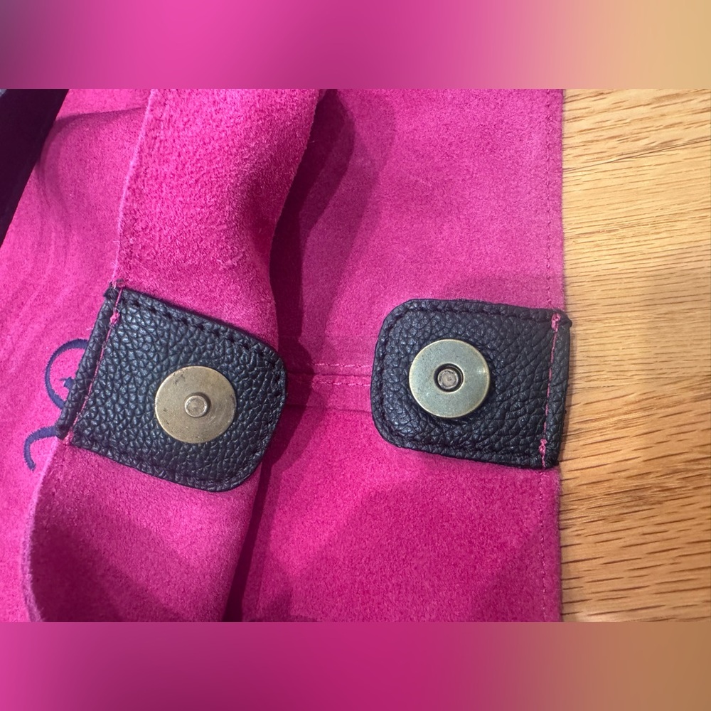Mark & Graham Boho Tote Hot Pink Fuchsia Suede leather Handbag Purse Monogram K - Picture 8 of 9